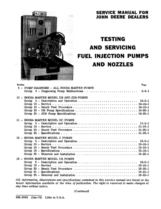 SM2045 John Deere Fuel Injection Pump and Nozzle Technical Manual