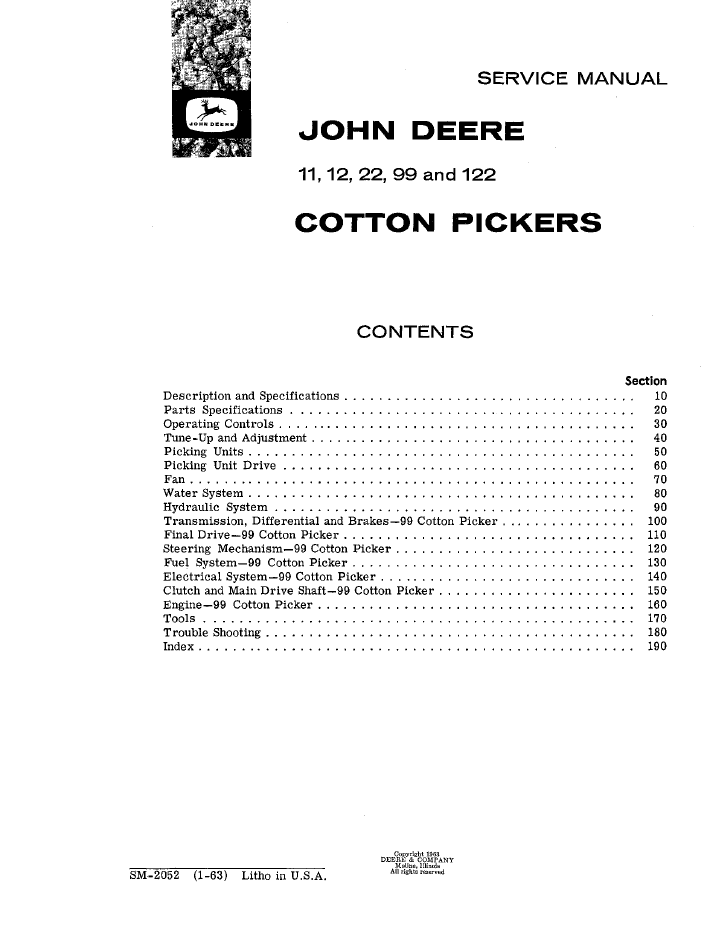 SM2052 John Deere Cotton Picker Repair & Maintenance Manual