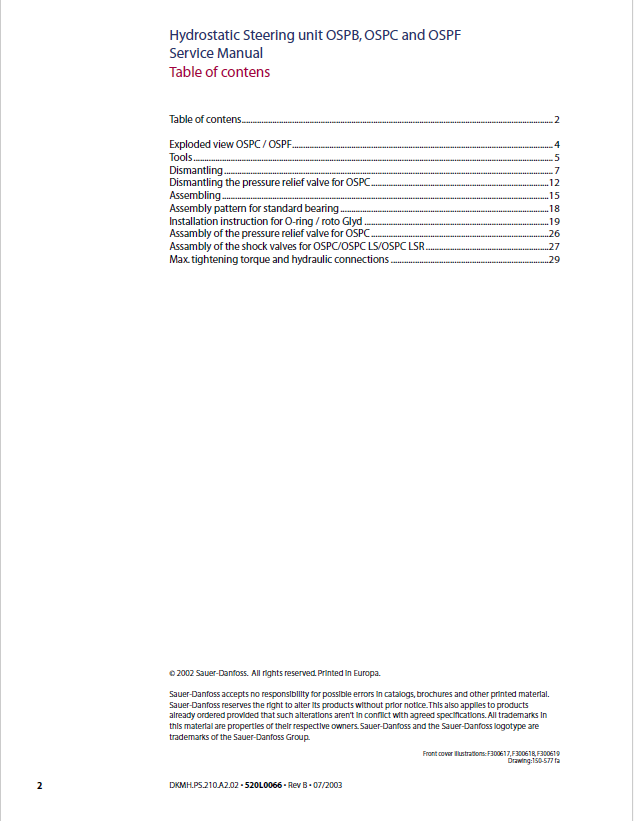 Sauer-Danfoss OSPB OSPC OSPF Steering Unit Repair & Service Manual 918357A Download