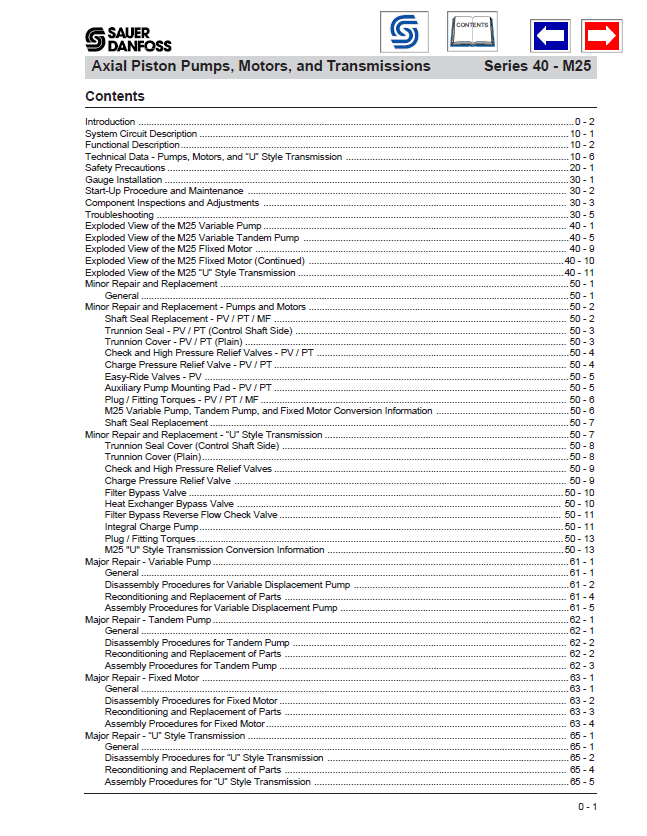 Sauer Danfoss M25 Hydraulic Pump Motor & Transmission Repair Manual PDF