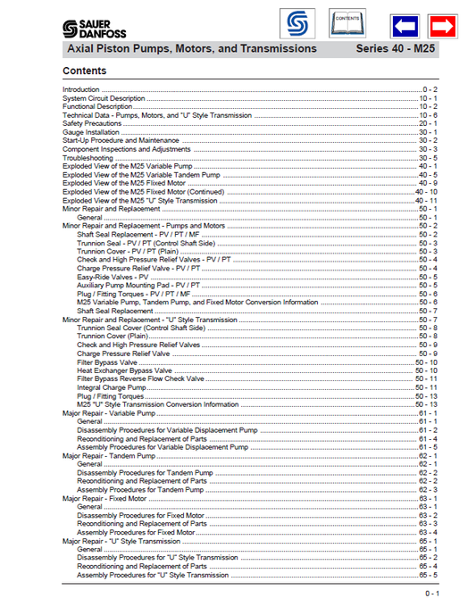 Sauer Danfoss M25 Hydraulic Pump Motor & Transmission Repair Manual PDF