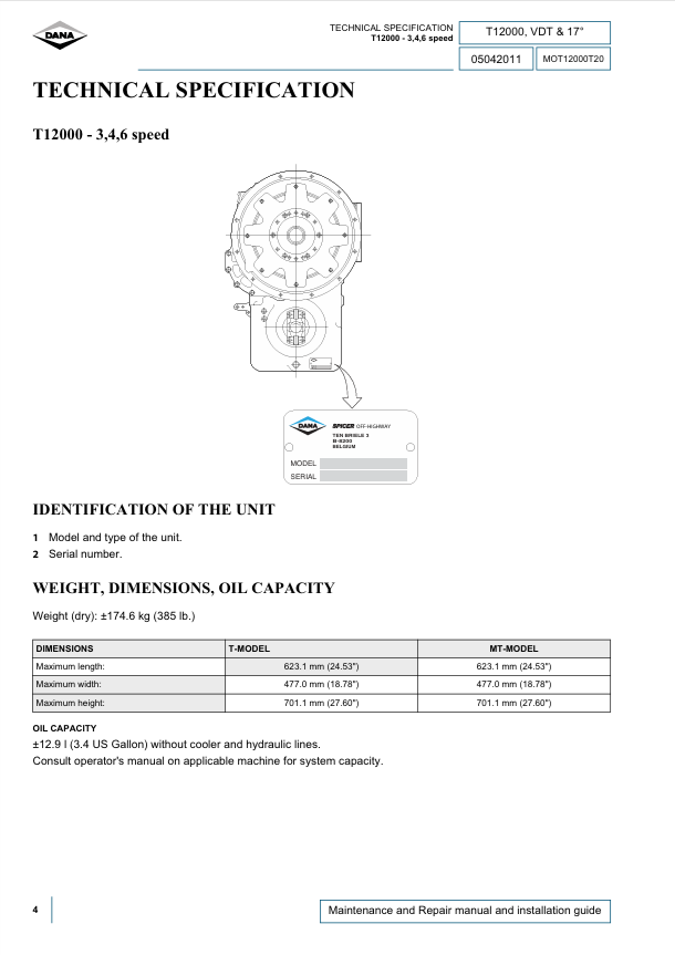 Spicer VDT12000 VDT17 Transmission Service Manual 907397 PDF