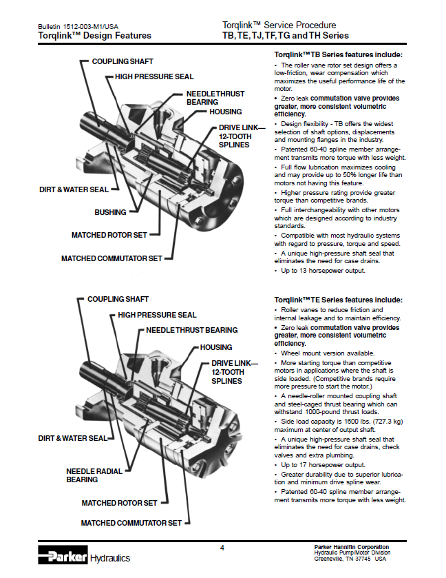 TB TE TJ TF TG TH Series Hydraulic Motor Service Guide Download PDF
