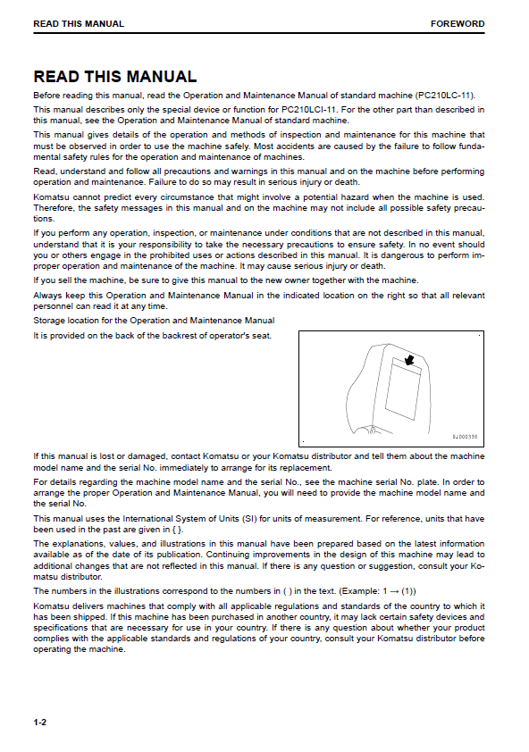TEN00767-02: Komatsu PC210LCi-11 Excavator Operation and Maintenance Manual
