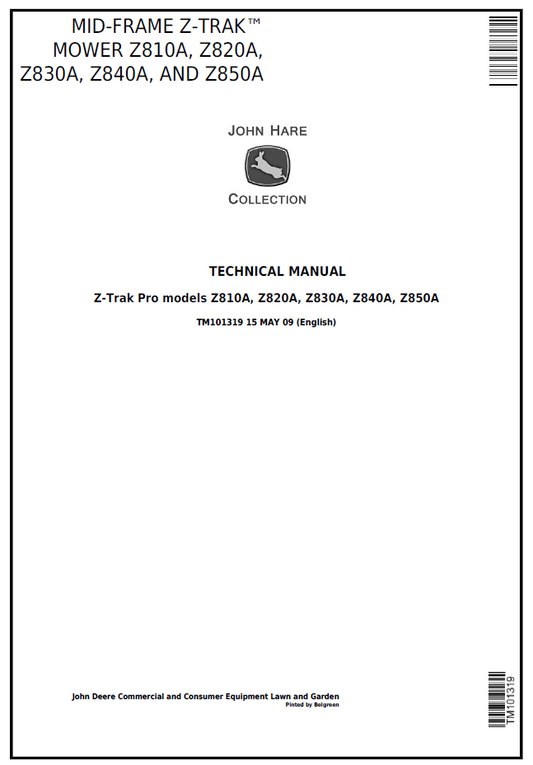 TM101319 John Deere Mid-Frame ZTrak Z810A Z850A Technical Manual