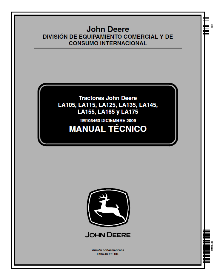 TM103463 John Deere LA105-LA175 Tractor Service Repair Technical Manual PDF