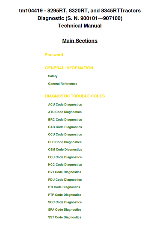 TM104419 John Deere 8RT Tractor Diagnostic & Service Manual