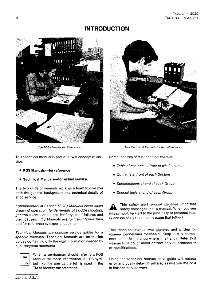 TM1044 John Deere 2020 Tractor Technical Workshop Manual