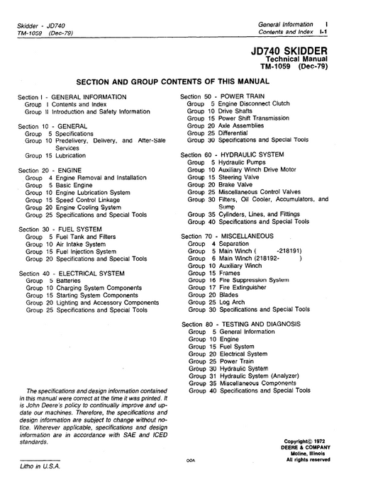 TM1059 John Deere 740 Skidder Workshop Manual PDF Download