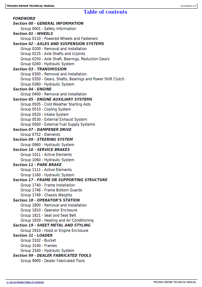 TM10691 John Deere 624K Loader Technical Service Workshop Manual