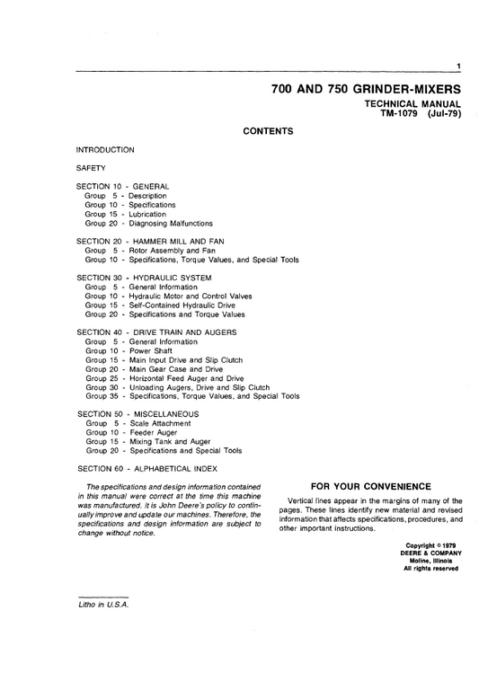 TM1079 John Deere Grinder-Mixer Service Repair Manual Download
