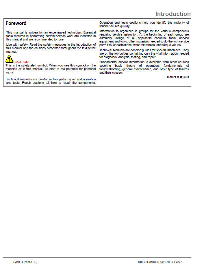 TM1084 John Deere Skidder Operation & Test Manual PDF Download