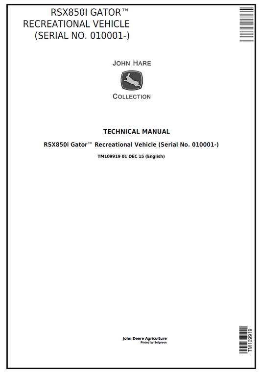 TM109919 John Deere RSX850i Gator Recreational Vehicle Technical Manual