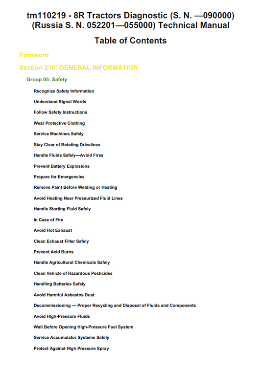 TM110219 John Deere 8R Tractor Diagnostic & Repair Service Manual