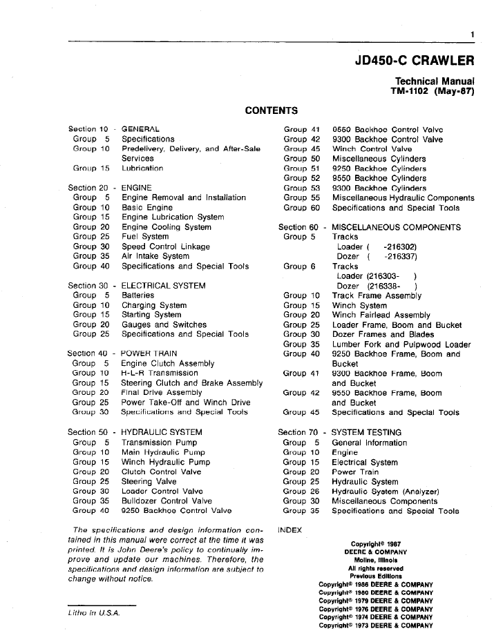 TM1102 John Deere 450C Crawler Service & Repair Manual PDF