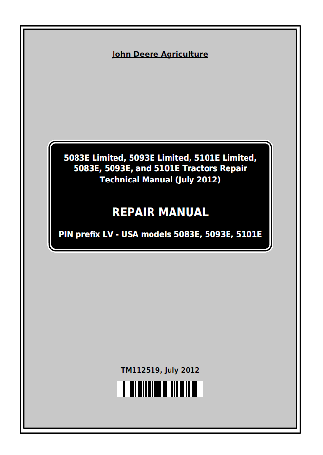 TM112519 John Deere 5083E 5093E 5101E Tractor Service Repair Manual PDF