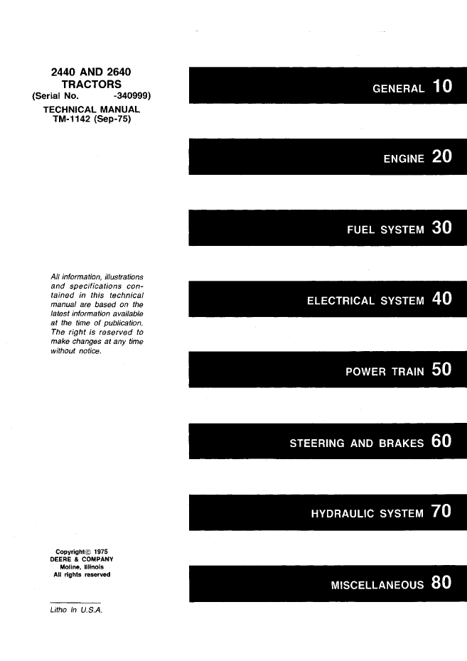 TM1142 John Deere 2440 2640 Tractor Repair Manual PDF Download