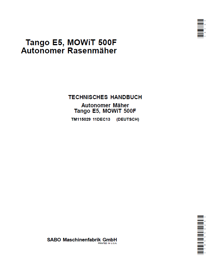 TM115029 John Deere Tango E5 & Mowit 500F Autonomous Lawn Mower Technical Manual