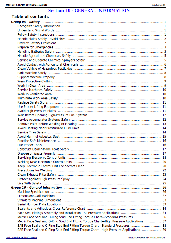 TM115919 Technical Manual for John Deere Self-Propelled Sprayers PDF Download