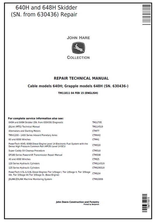 TM11811 John Deere 640H 648H Skidder Repair Technical Manual