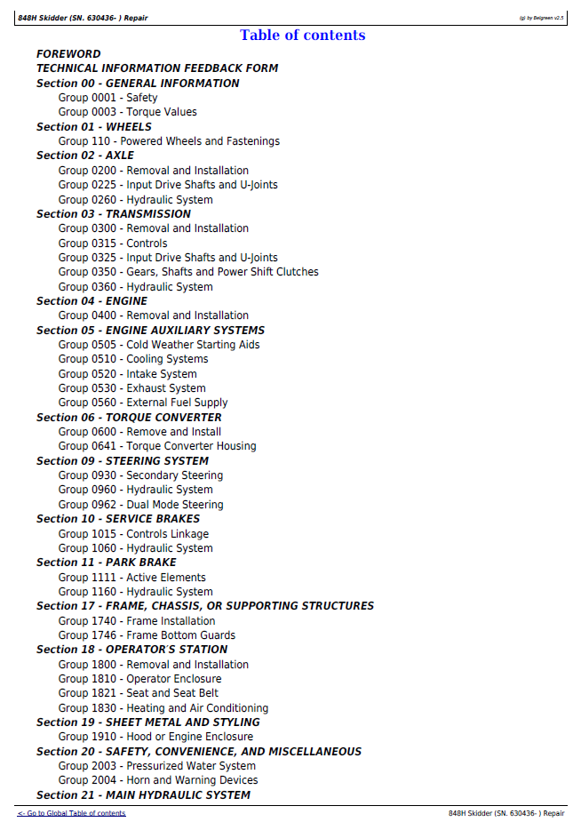 TM11814 Technical Manual: John Deere 848H Skidder Service Guide