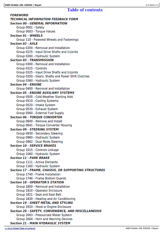 TM11814 Technical Manual: John Deere 848H Skidder Service Guide