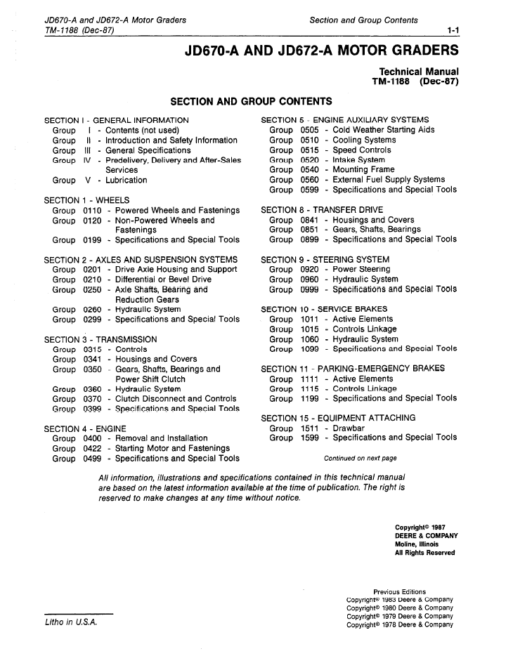 TM1188 John Deere Motor Grader Repair Manual PDF Download