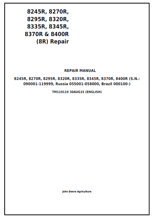TM119119 John Deere 8R Tractor Service Repair Workshop Manual