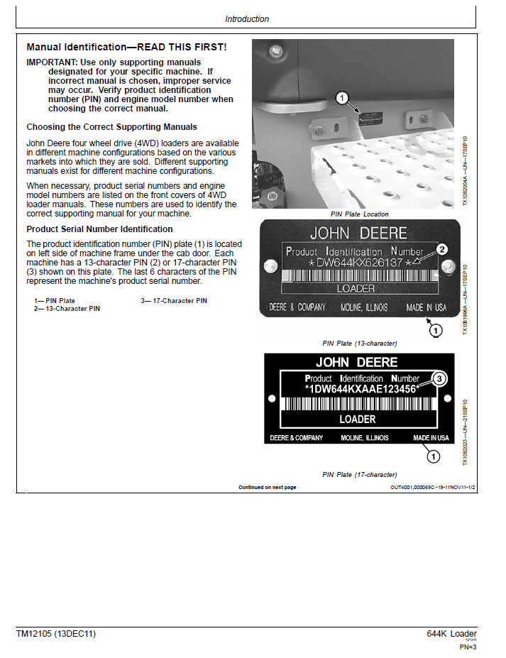 TM12105 John Deere 644K Wheel Loader Testing & Service Technical Manual