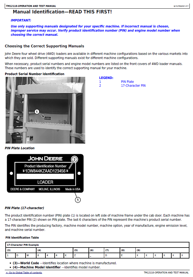 TM12118 John Deere 844K-II Wheel Loader Operation, Test & Maintenance Manual