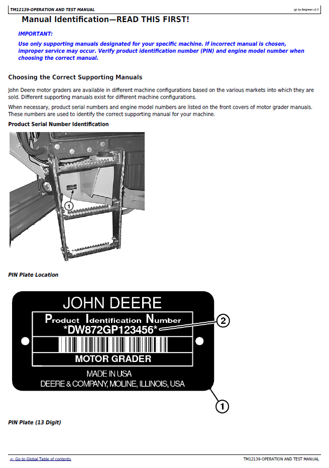 TM12139 Technical Manual for John Deere 770G-772GP Motor Grader Testing