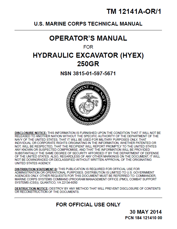 TM12141AOR1 John Deere 250GR HYEX Operator Manual PDF