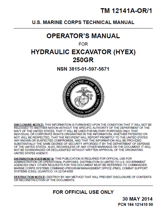 TM12141AOR1 John Deere 250GR HYEX Operator Manual PDF