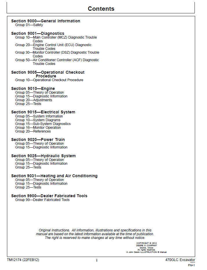 TM12174 John Deere 470GLC Hydraulic Excavator Testing Manual