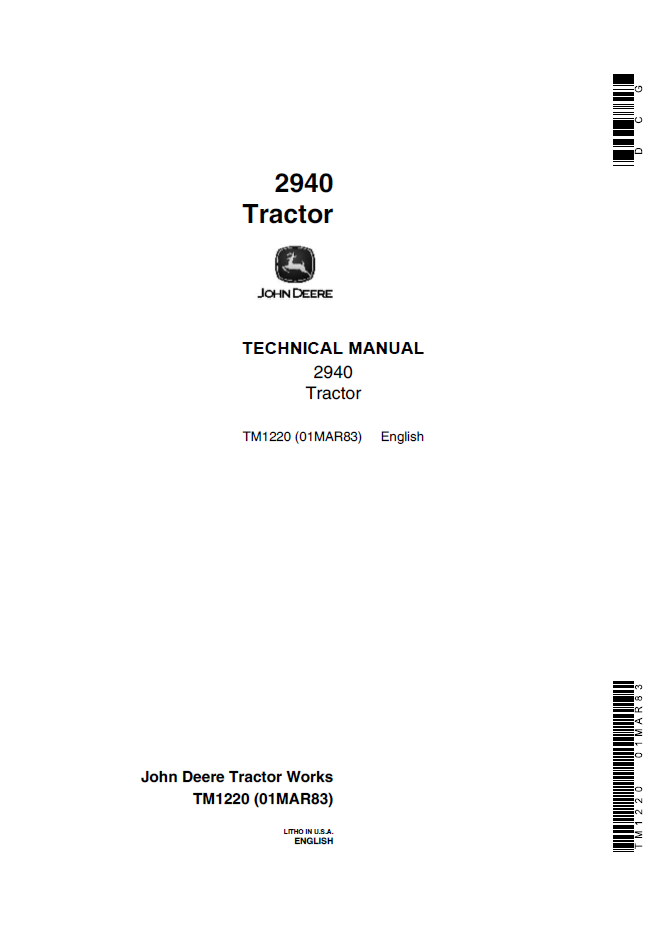 TM1220 John Deere 2940 Tractor Technical Service Repair Manual PDF