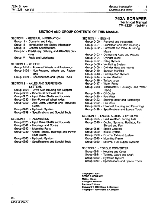 TM1225 John Deere 762A Scraper Service & Repair Manual