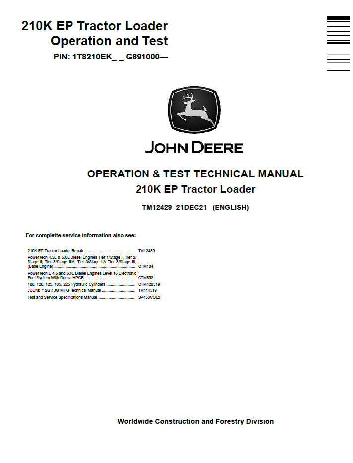 TM12429 John Deere 210K EP Tractor Loader Operation & Test Manual