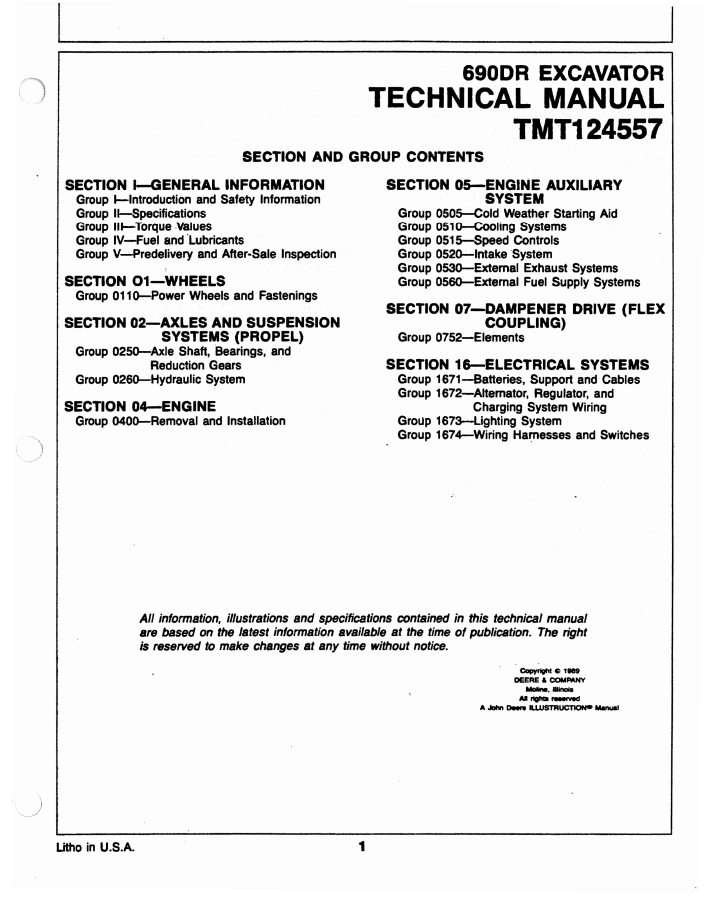 TM124557 John Deere 690DR Excavator Service & Repair Manual