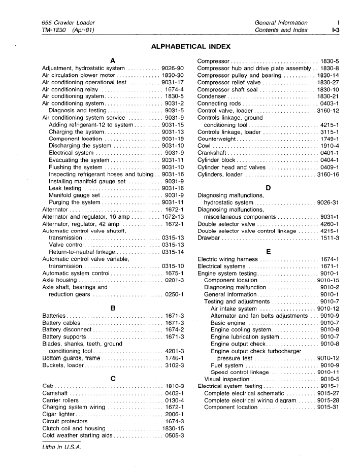 TM1250 John Deere Crawler Loader Workshop Technical Manual
