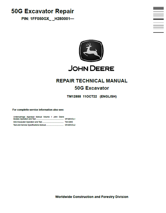 TM12888 John Deere 50G Excavator Repair Manual – Complete Guide