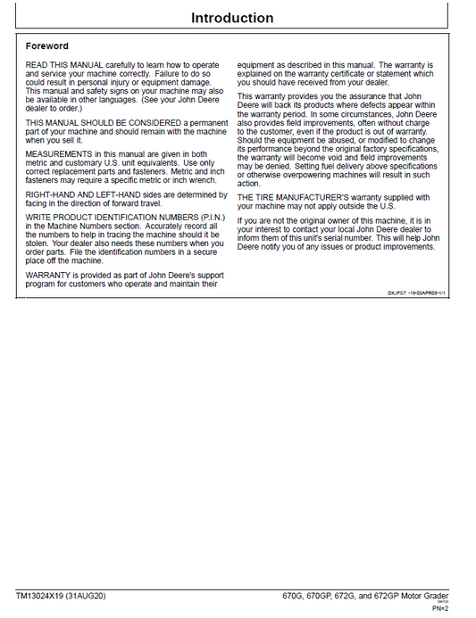 TM13024X19 John Deere G Series Motor Grader Operation Manual PDF