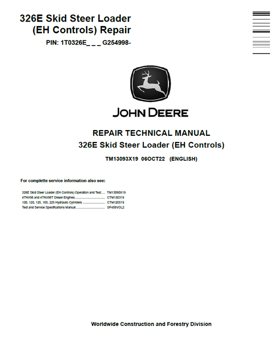 TM13093X19 John Deere 326E Skid Steer Loader EH Controls Repair Manual