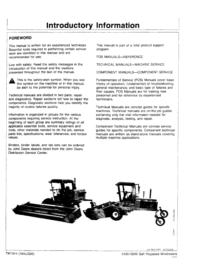 TM1314 John Deere 3430 3830 Windrower Repair Manual PDF Download