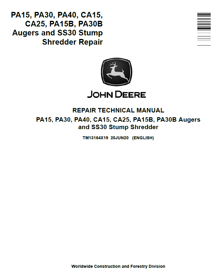 TM13164X19 John Deere PA15 PA30 PA40 Auger & SS30 Repair Manual