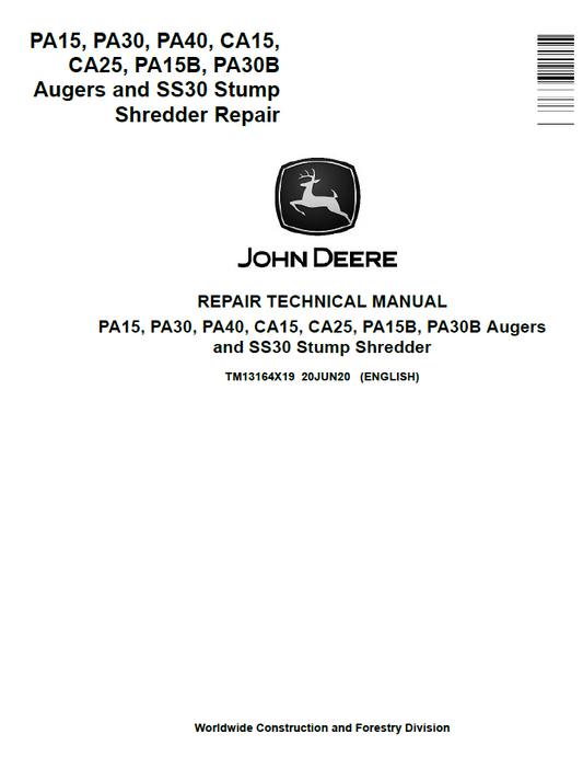 TM13164X19 John Deere PA15 PA30 PA40 Auger & SS30 Repair Manual