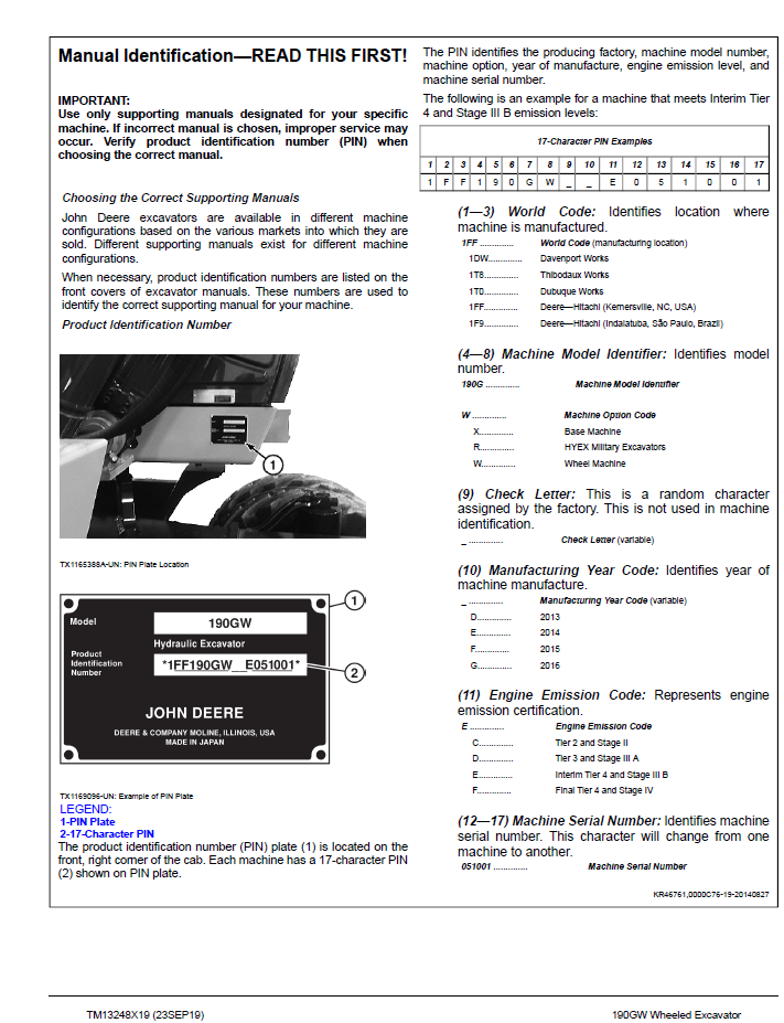TM13248X19 John Deere Wheeled Excavator Complete Maintenance Manual