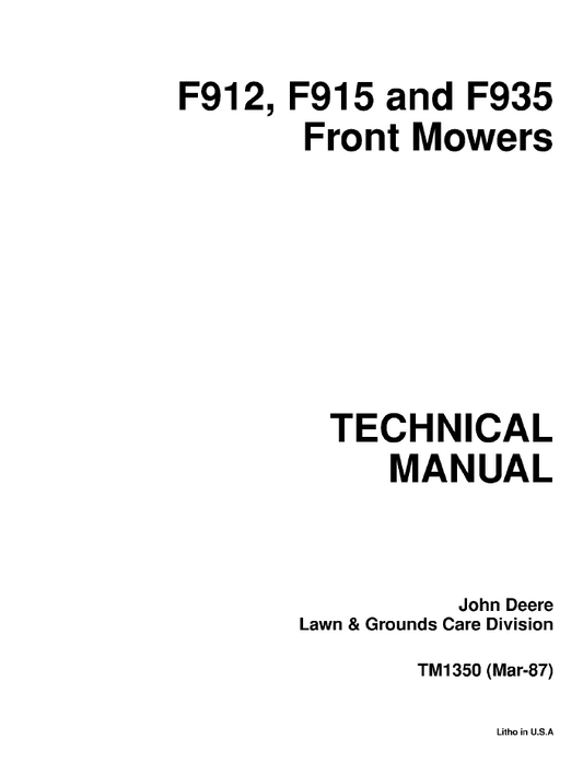 TM1350 John Deere F911 F915 F925 F932 935 Front Mower Service Manual