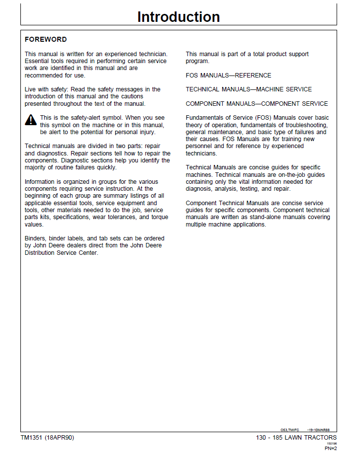 TM1351 John Deere Lawn Tractor Technical Repair Manual PDF Download