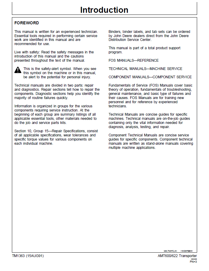 TM1363 John Deere All Material Transporter Technical Repair Manual