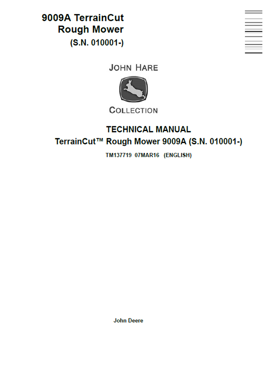 TM137719 John Deere 9009A TerrainCut Rough Mower Technical Manual